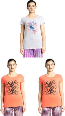 JOCKEY Graphic Print Women Round Neck Orange, Grey T-Shirt