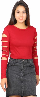 Morewill Party Full Sleeve Solid Women Maroon Top