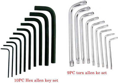 Qualigen 10 Pieces Hex Allen Key & 9 Pieces Torx Allen key set Wrench L Shape Repair Tool Set Allen Key Set Allen Key Set