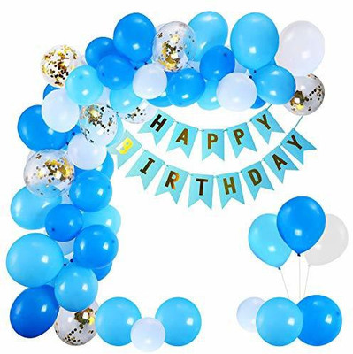 Party Propz Solid Blue Happy Birthday Decoration Items 41pcs Set Combo Banner Balloon Metallic Confetti For Boys Balloon Bouquet(Blue, Pack of 41)