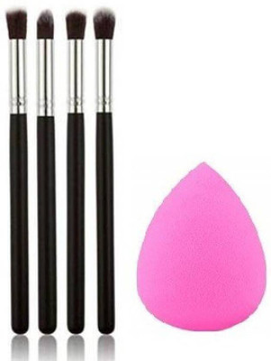 AVEU Eyeshadow Blending Pencil Brush Black with Pink Sponge Puff (5 Items in the set)(5 Items in the set)
