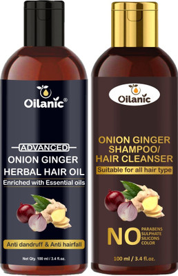 Oilanic Premium Onion Ginger Oil and Onion Ginger Shampoo Combo Pack 2 Bottle of 100 ml each(2 Items in the set)
