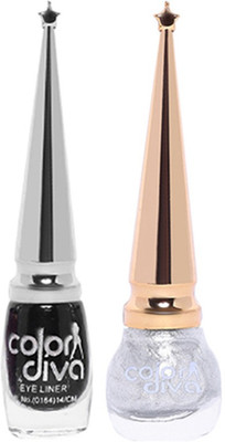 Color Diva Baris Black6 ml & Bonsai Silver5.5 ml Eyeliner (Set of 2) 11.5 ml(Black, Silver)