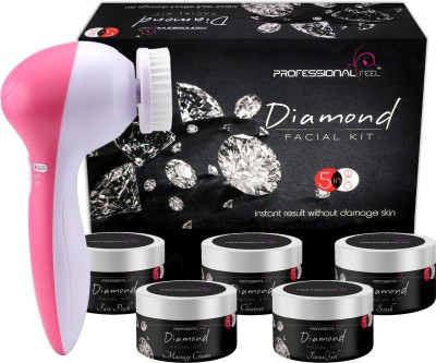 PROFESSIONAL FEEL Diamond Facial Kit With Face Massager For Unisex, In-stat Glow Facial in INDIA(6 x 41.67 ml)