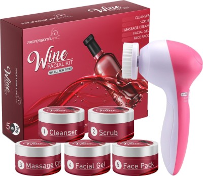 PROFESSIONAL FEEL Red Wine Diamond Lotus Skin Whitening & Tightening Facial Kit With Face Massager for Facial, Suitable For all Age, Unisex For Fairness, Lotus Best In-stat Glow Facial Kit Ever in INDIA (250 G)(6 x 50 g)