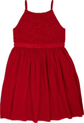 Under Fourteen Only Girls Midi/Knee Length Casual Dress(Red, Sleeveless)