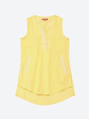 BIBA Girls Casual Cotton Blend Top(Yellow, Pack of 1)