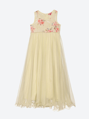 BIBA Maxi/Full Length Casual Dress(Beige, Sleeveless)