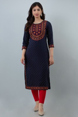 ANGEL STYLE Women Printed Straight Kurta(Dark Blue)