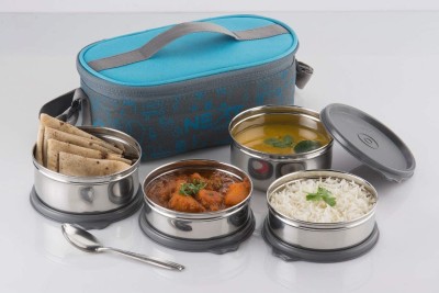 Escrow Next Steel Lunch/Tiffin Box with Bag for Office, 4-Piece Set, Blue 4 Containers Lunch Box(375 ml)