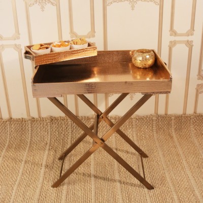 casagold Foldable Leather Tray Table with Metal Stand and Small Serving Tray Combo/ Butler Tray Table Set -Rose Gold Tray