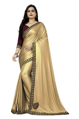 ShiVAdit Ethnic Embroidered Bollywood Silk Blend, Lycra Blend Saree(Gold)