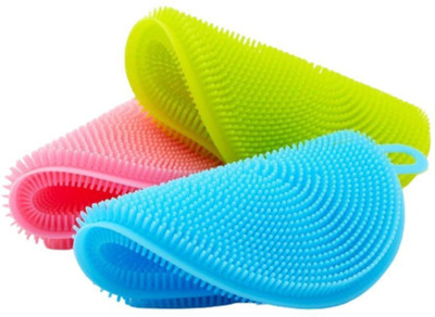 VENBUY Silicone Washing Sponge Silicone Dish Scrubber Fruit and Vegetable Washing Brush Round Scrubber Pad Multipurpose Silicone Dishwashing Tools for Kitchen Scrub Pad (Pack 03) Scrub Pad(Regular, Pack of 3)