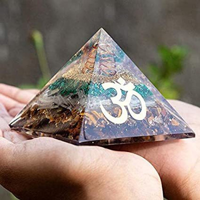 Sawcart Multistone Orgone Crystal Pyramid with Om Symbol Decorative Showpiece  -  5.59 cm(Stone, Multicolor)