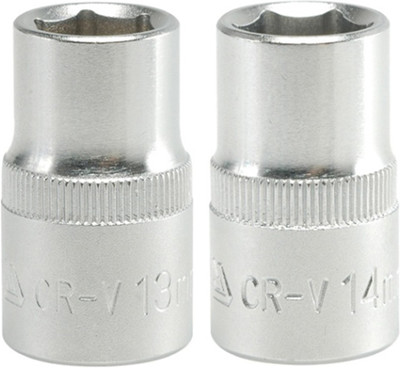 YATO 2 Hexagonal Sockets YT-1206(13mm),YT-1207(14mm) with length of 38mm and 1/2 inch drive made of chromium Vanadium-Pack of 2 Socket Set(Pack of 2)