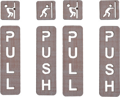 GLNRM 17.78 cm Set of 2 Wooden Pull Push Self Adhesive New Push and Pull Sign Stickers Self Adhesive Sticker(Pack of 2)