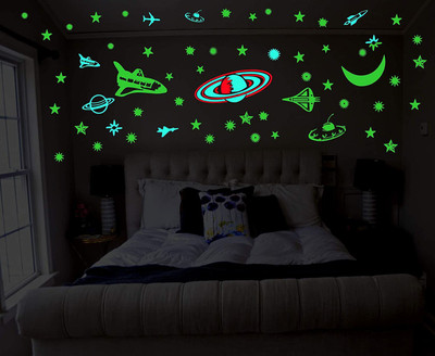 Flipkart SmartBuy 24.13 cm Glow in the Dark Galaxy of Stars with Moon Radium Night Wall Stickers for Kids (5 Sheet of Stickers) Glow in the Dark Sticker(Pack of 5)