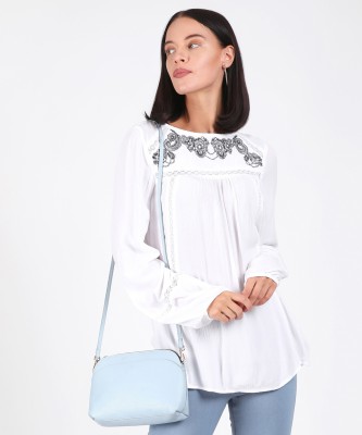 MARKS & SPENCER Casual Puff Sleeve Embroidered Women White Top