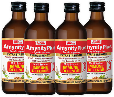 AIMIL Amynity Plus Syrup Enriched with Amla, Giloy, Tulsi, Ashwagandha, and 7 more herbs | Natural Immunity Booster (Pac of 4)(Pack of 4, 800 ml)