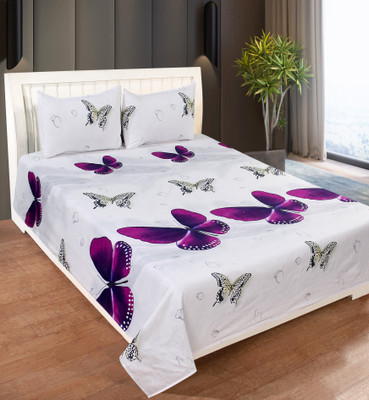 CECARO 160 TC Polycotton Double 3D Printed Flat Bedsheet(Pack of 1, White)
