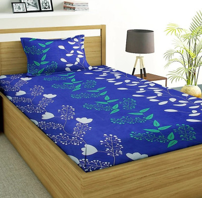 HSR Collection 170 TC Cotton Single Printed Flat Bedsheet(Pack of 1, Blue)