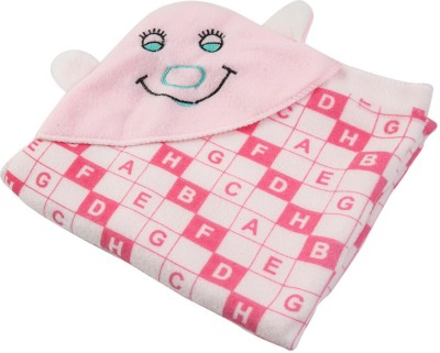 BABY ZONE Printed Single Hooded Baby Blanket for  AC Room(Microfiber, Pink)