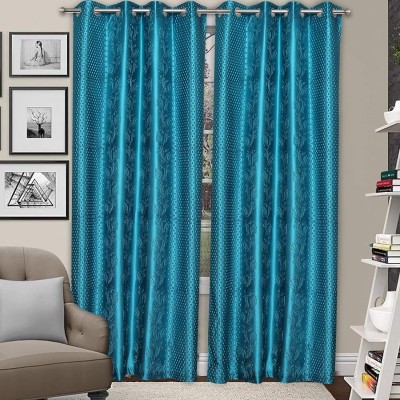 Ami Creation 274 cm (9 ft) Polyester Blackout Long Door Curtain (Pack Of 2)(Floral, Aqua Blue)