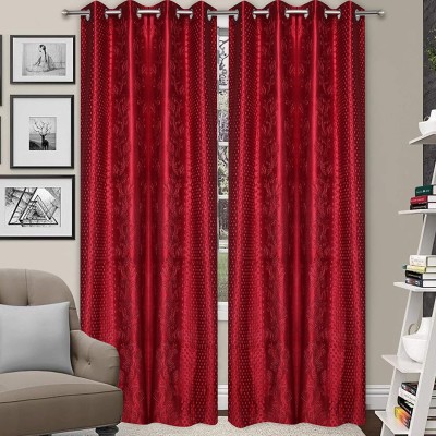 Ami Creation 274 cm (9 ft) Polyester Blackout Long Door Curtain (Pack Of 2)(Floral, Maroon)
