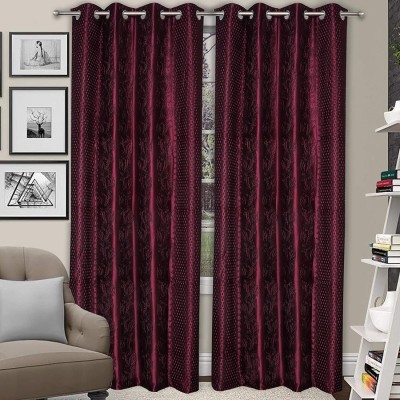 Ami Creation 274 cm (9 ft) Polyester Blackout Long Door Curtain (Pack Of 2)(Floral, Wine)