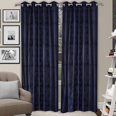 Ami Creation 274 cm (9 ft) Polyester Blackout Long Door Curtain (Pack Of 2)(Floral, Blue)