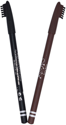 Meilin Single Apply Eyebrow Pencil combo with Brush(Dark Brown, Black)