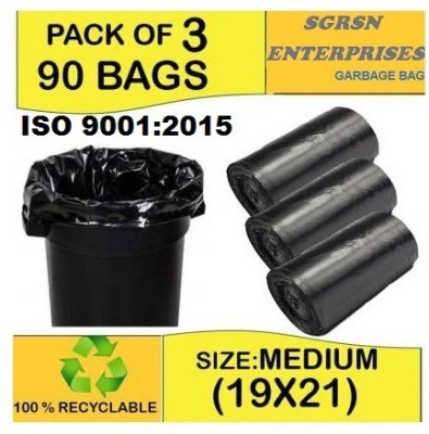 Vruta Bio Degradable Black Garbage bags 3 ROLLS 19 x 21 Medium 13 L Garbage Bag  Pack Of 90(90Bag )
