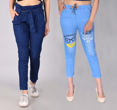 Shradha Creation Jogger Fit Women Dark Blue, Light Blue Jeans(Pack of 2)