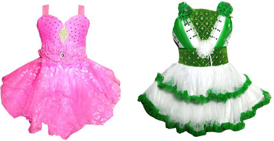 Stylish Collection Girls Midi/Knee Length Festive/Wedding Dress(Multicolor, Sleeveless)