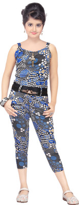 Samshil Fashion Girls Casual Top Pant(Blue)