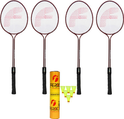 FEROC Anodize Set of 4 Piece Badminton Racket with 6 Piece Nylon Shuttle Badminton Kit