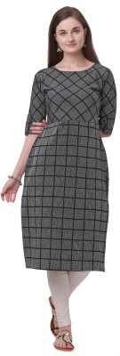 Fashion Booms Women Checkered Straight Kurta(Grey)