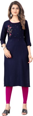 dhyana fashion Women Embroidered Straight Kurta(Blue)