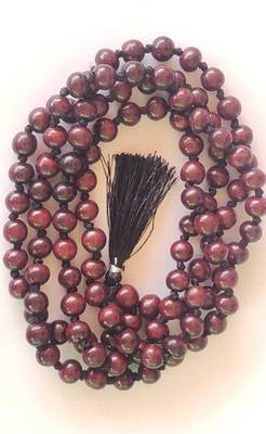 Mtr handicrafts Original Red Sandalwood (Lal Chandan) Prayer Beads Chanting, Jap Mala (10mm) Wood Necklace