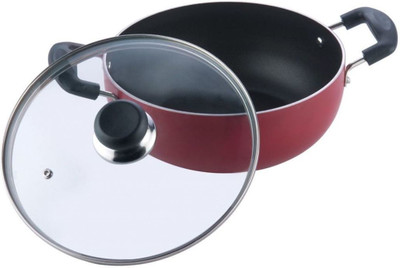 VINOD Zest Inducto Deep Kadai 24cm with Glass Lid Kadhai 24 cm diameter with Lid 0.3 L capacity(Aluminium, Non-stick, Induction Bottom)