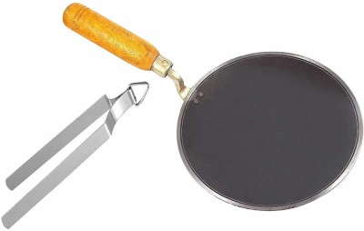 KITCHEN SHOPEE iron tawa Tawa Deep Round with Handle Roti Chapati Maker 1 pes chimta Tawa 22.86 cm diameter(Iron, Non-stick)