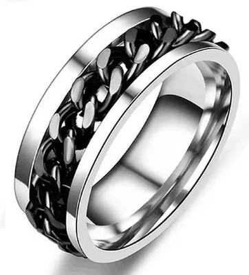 Lila Stylish Dude Stainless Steel Chain Rotatable Silver Titanium Band Ring Stainless Steel Titanium Plated Ring