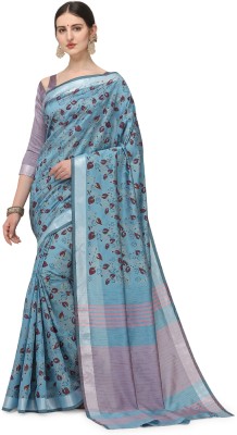 Arriva Fab Floral Print Bollywood Cotton Silk Saree(Blue)