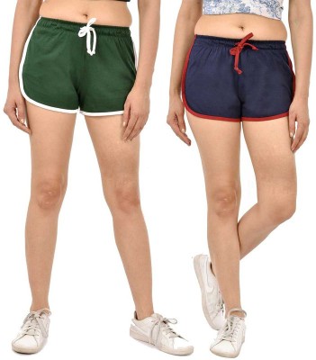 GIFTY BASKET Solid Women Green, Dark Blue Sports Shorts