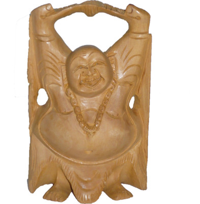 B H A R A T H A A T Wooden Laughing Buddha Showpiece (2.3 x 1 x 3.9 inches) Decorative Showpiece  -  9.9 cm(Wood, Yellow)