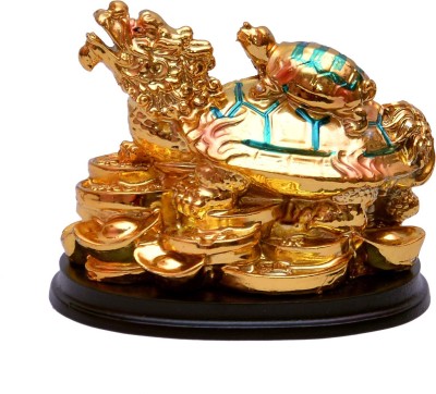 Feng Shui Art Vastu / Dragon Tortoise With Child for Health and Happyness Decorative Showpiece  -  7 cm(Polyresin, Gold)