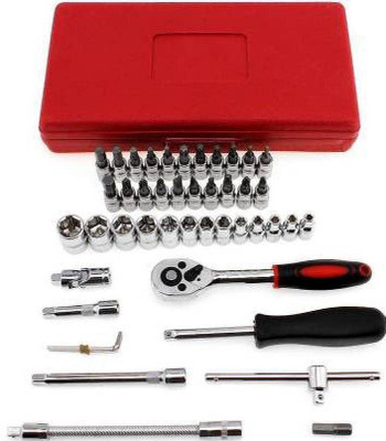 Qualigen Bicycle Motor Car Repair Tool Set 46pcs Tool Combination Torque Screwdrivers Ratchet Socket Spanner Mechanics Tool Kits Socket Set(Pack of 1)
