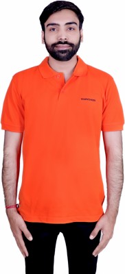 HUGS N CHEERS Solid Men Polo Neck Orange T-Shirt