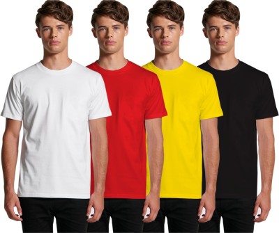 craziland Solid Men Round Neck Red, White, Black, Yellow T-Shirt