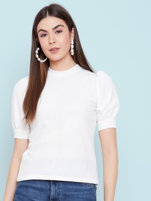 Uptownie Lite Casual Short Sleeve Solid Women White Top
